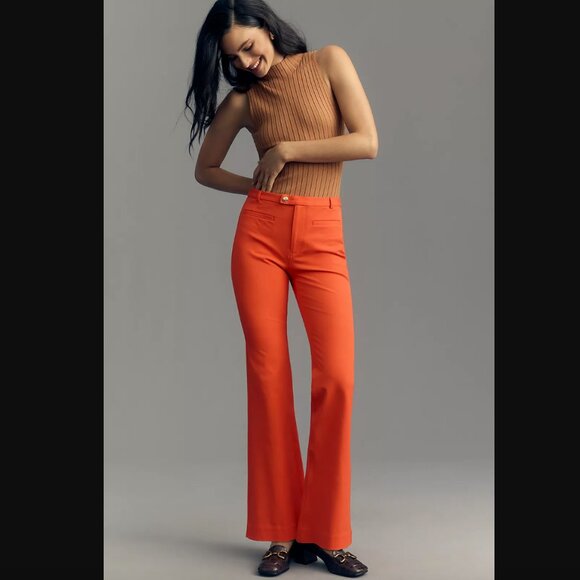 Anthropologie Maeve Red Orange Stretch Slim Bootcut Trousers 2 - Picture 1 of 8